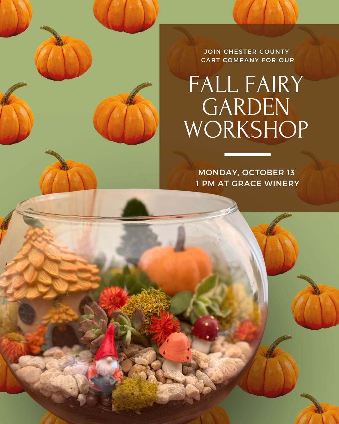 10/13 Fall Fairy Garden Workshop at Grace Winery in Glen Mills at 1 pm