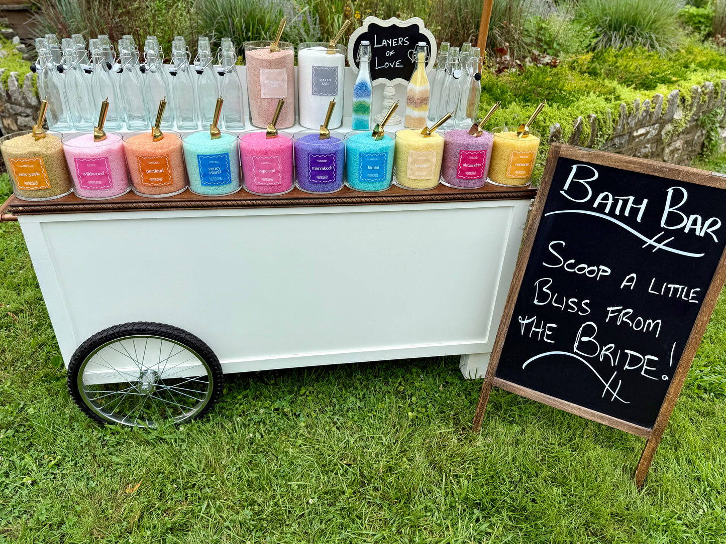 Luxe Bath Salts Bar - Includes Umbrella Cart Rental & 50 Bottles