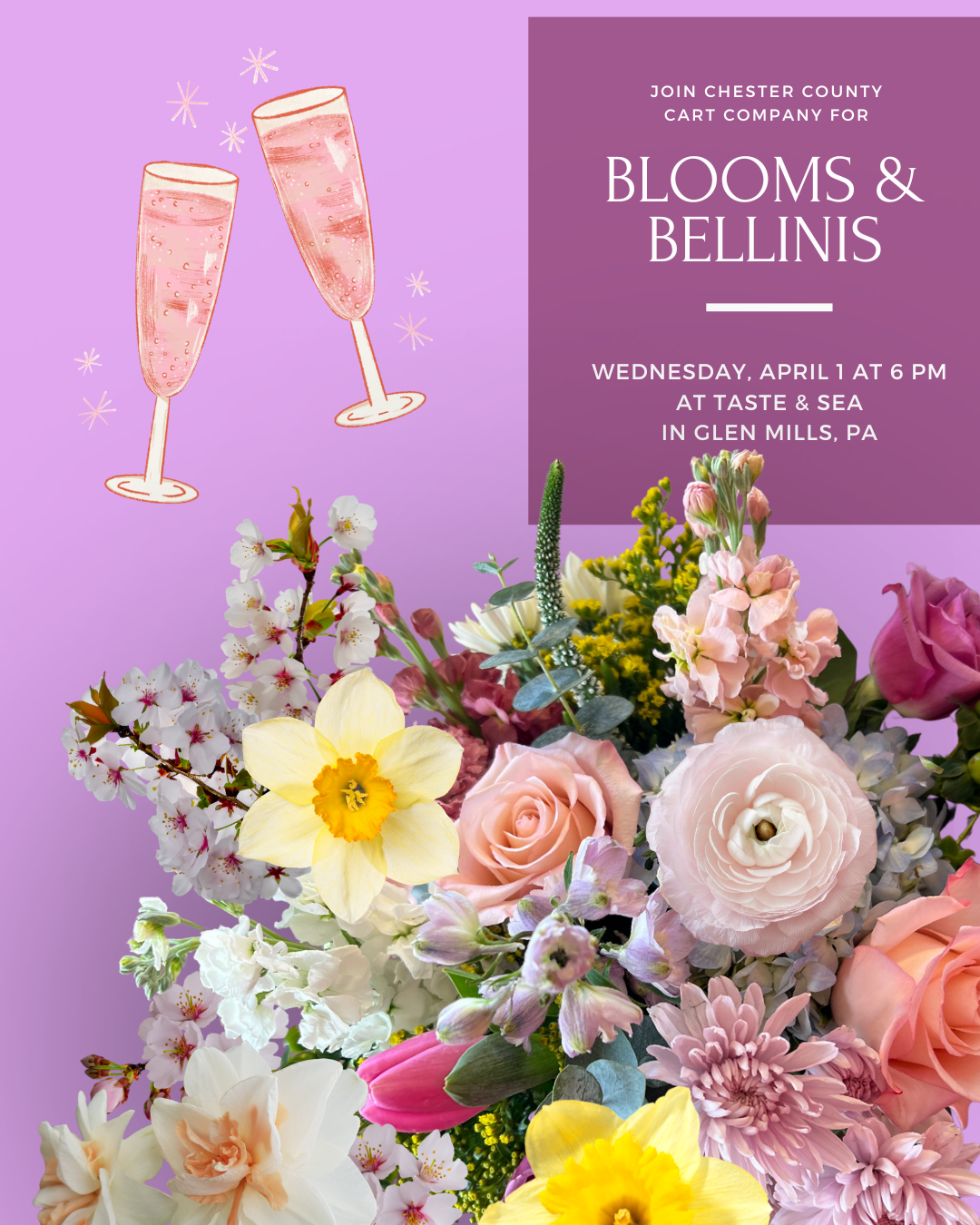 4/1 Booms & Bellinis - Spring Flower Workshop at Taste & Sea in Glen Mills, PA at 6 pm