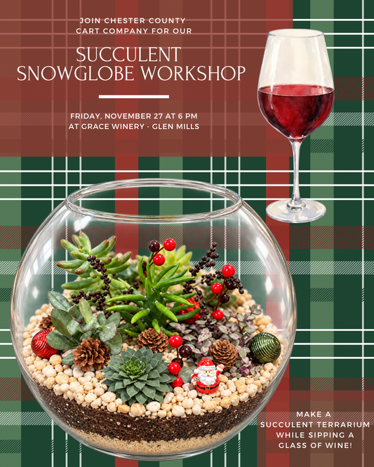 11/27 Succulent Snowglobe Workshop at Grace Winery, Glen Mills PA at 6 pm