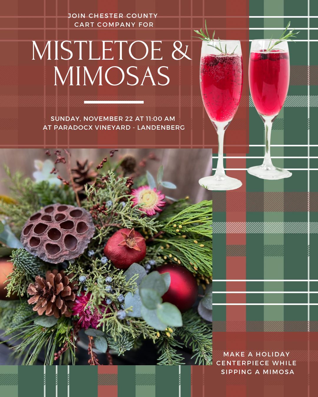 11/22 Mistletoe & Mimosas - Holiday Centerpiece Workshop at Paradocx Vineyard at 11 am