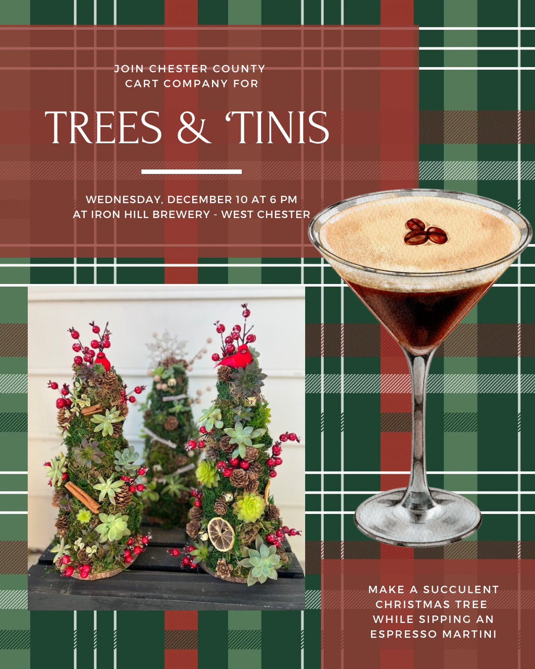 12/10 Trees & 'Tinis - Succulent Workshop at Iron Hill Brewery - West Chester at 6 pm
