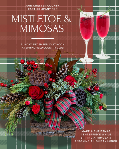 12/20 Mistletoe & Mimosas: Christmas Centerpiece Decorating Workshop at Springfield Country Club at Noon (Includes Lunch)