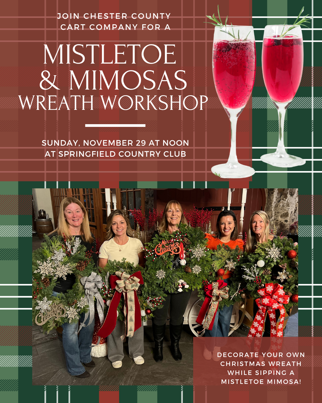 11/29 Holiday Wreath Workshop at Springfield County, PA at Noon (includes lunch buffet)