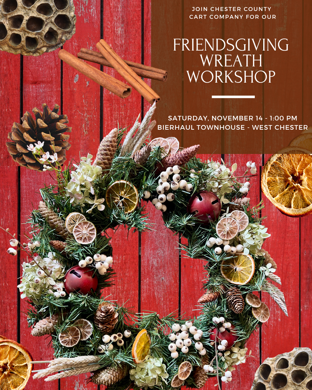 11/14 Holiday Wreath Workshop at Bierhaul - West Chester, PA at 1 pm