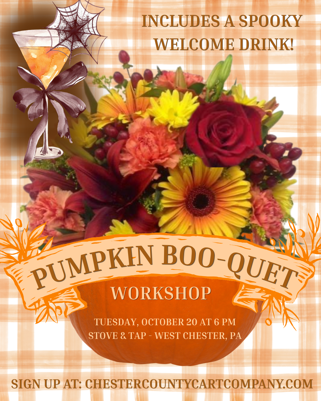 10/20 Pumpkin BOO-quet Workshop at Stove & Tap in West Chester, PA at 6 pm