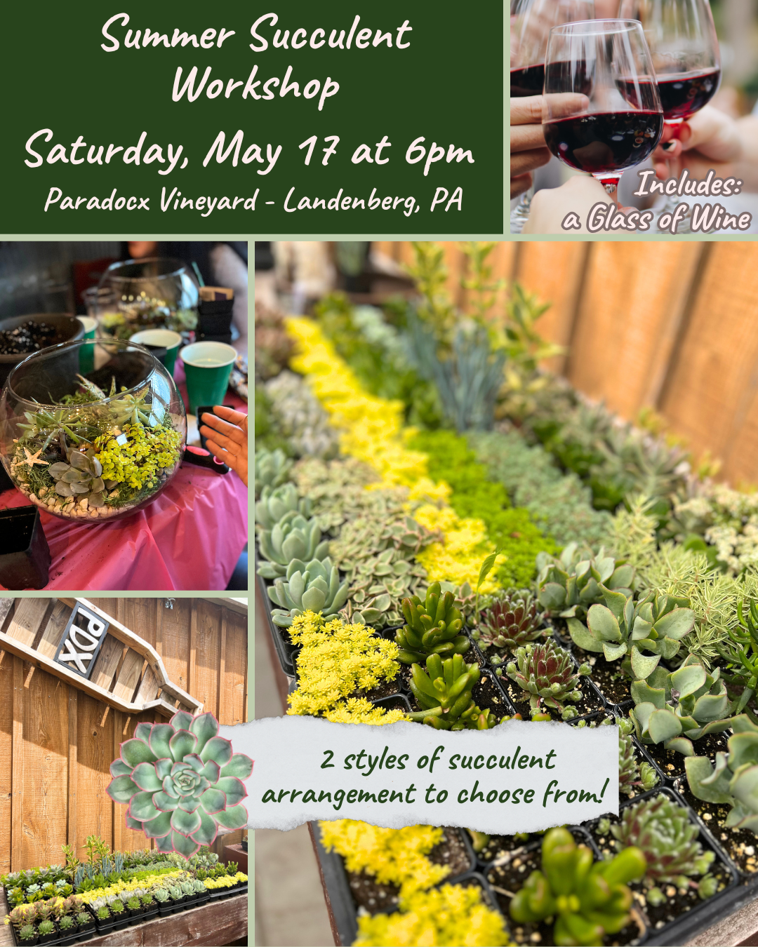5/17 Succulent Workshop at Paradocx Vineyard - Landenberg, PA 6:00 pm