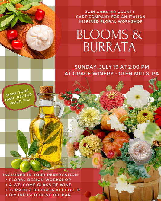 7/19 Blooms & Burrata: Italian Inspired Floral Workshop at Grace Winery in Glen Mills, PA 2:00 pm